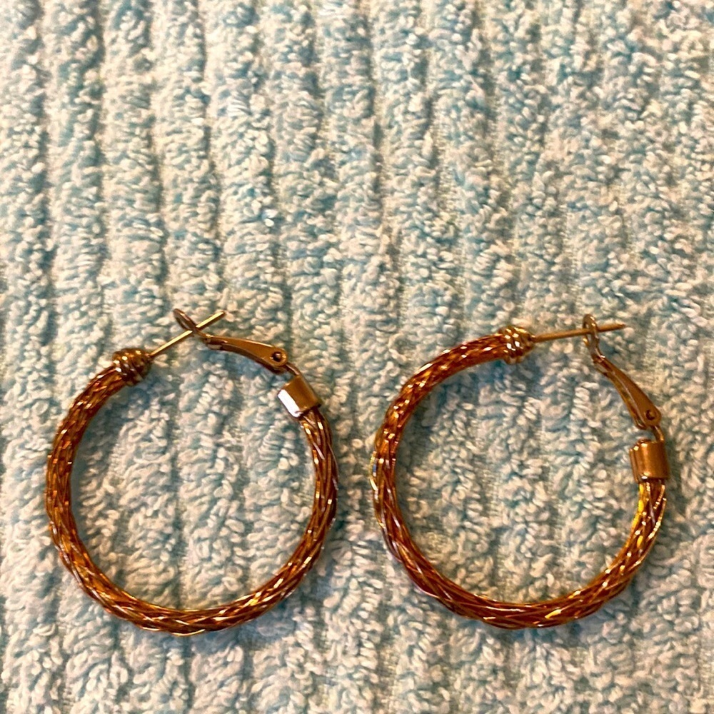 Costume Brass Color Hoop Post Earrings (FE)